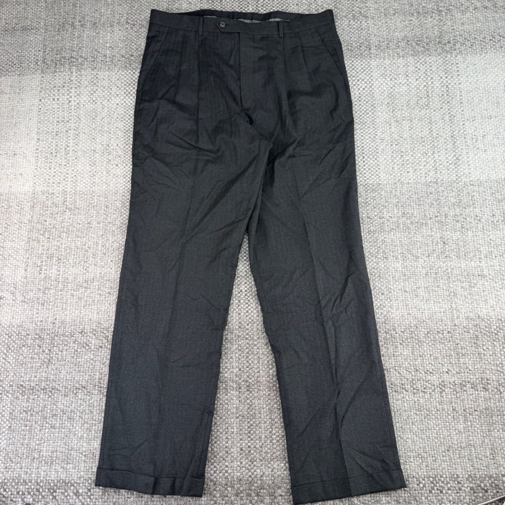 Daniel Cremieux Dress Pants Mens 36x34 Gray Wool Cashmere Pleated Trousers